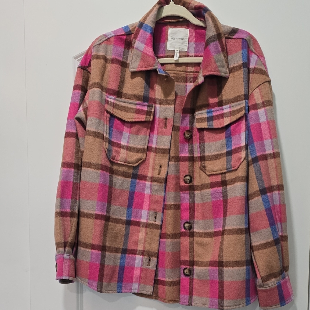 Avec Les Filles Pink and Brown Plaid Utility Jacket - NWOT